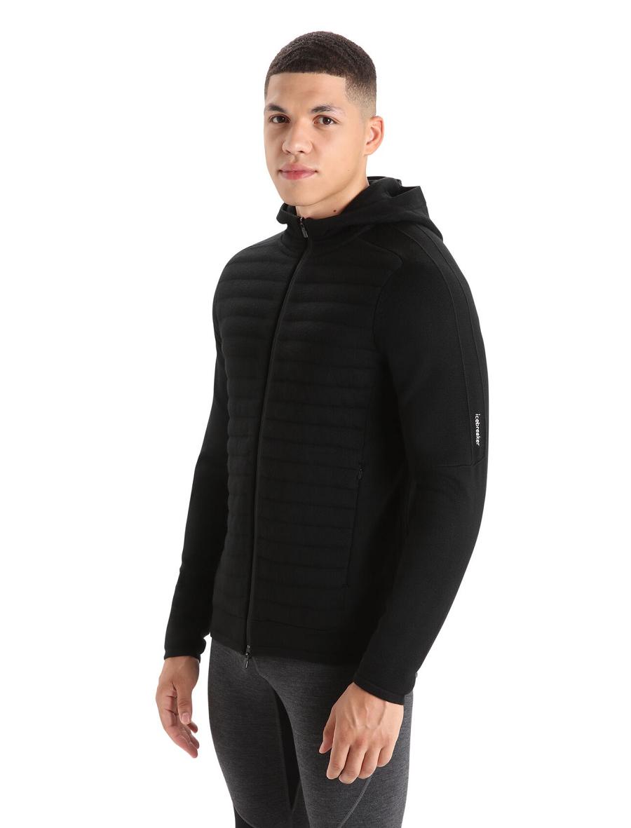 Black Men\'s Icebreaker ZoneKnit™ Merino Insulated Long Sleeve Zip Hoodie | USA 1266BEXC